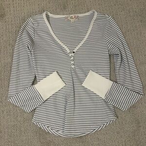 Pink Republic Striped Hooded Top — White & Blue